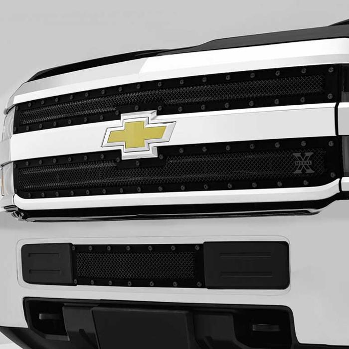 Chevrolet Silverado HD X-METAL Series - Studded Main Grille - ALL Black - 2 Pc Style