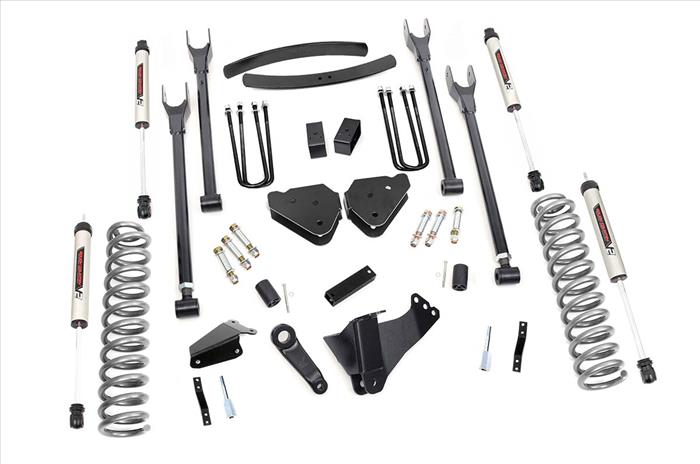 6 Inch Ford 4-Link Suspension Lift Kit Rear Overload Springs w/V2 Shocks 05-07 F-250/350 Diesel Rough Country