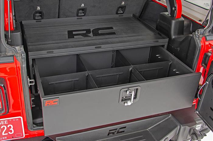Jeep Metal Storage Box w/Slide Out Lockable Drawer 18-21 Jeep Wrangler JL Rough Country