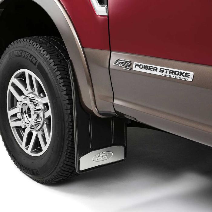 Splash Guards - Heavy Duty, Black w/Stainless Steel Insert, Front Pair, w/Ford Oval Logo 15-17 F-150