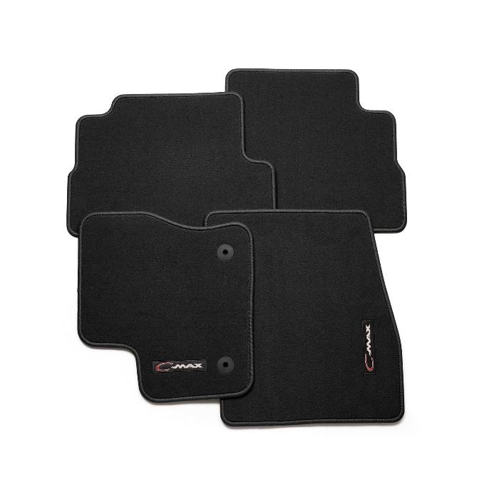 4-Piece Set Carpeted Floor Mats With Vehicle Logo, Charcoal Black-2013-2018 C-Max 