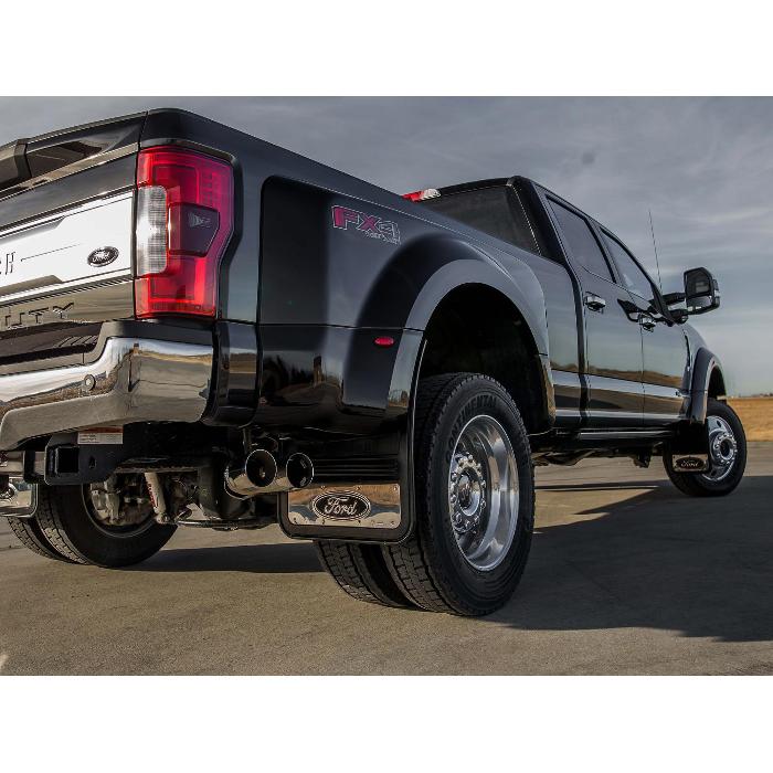 Splash Guards - Gatorback by Truck Hardware, Rear Pair, DRW w/Black Ford Oval and Stainless Surround