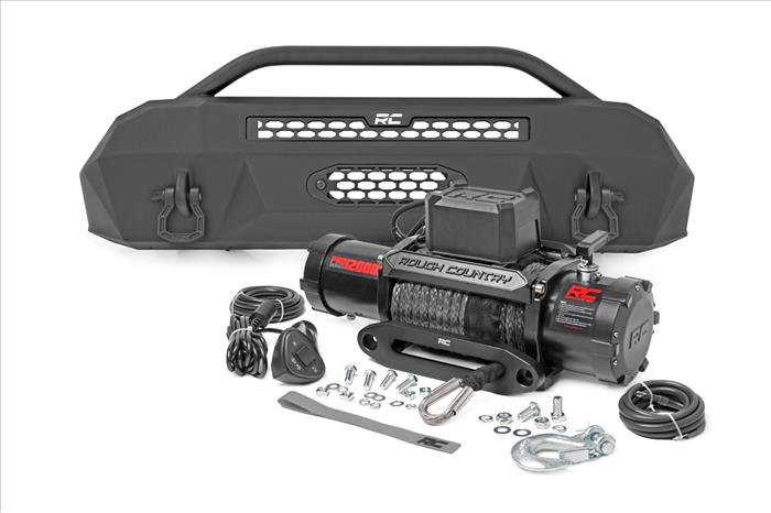 Front Bumper Hybrid 12000-Lb Pro Series Winch Synthetic Rope 16-22 Toyota Tacoma Rough Country