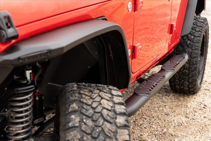 Oval Nerf Steps 4 Door Black Jeep Wrangler Unlimited 4WD (2018-2026) Rough Country
