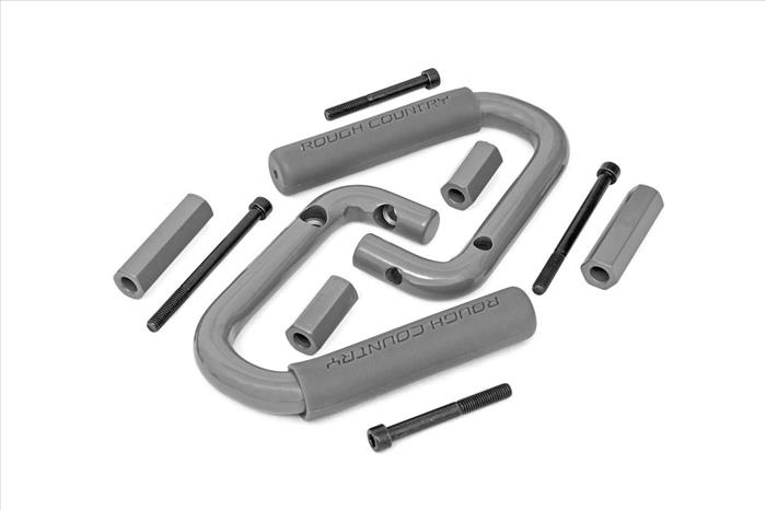 Jeep Front Solid Steel Grab Handles 07-18 Wrangler JK Gray Rough Country