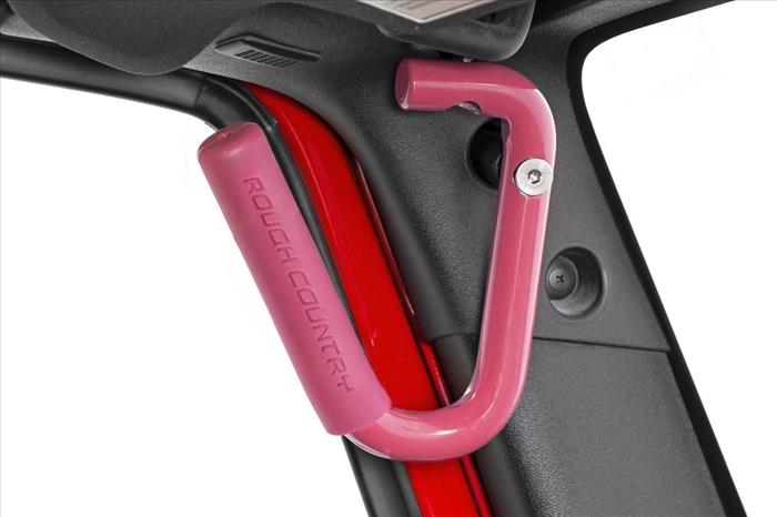 Jeep Front Solid Steel Grab Handles 07-18 Wrangler JK Pink Rough Country