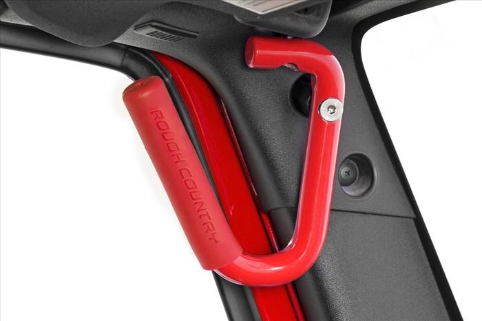 Jeep Front Solid Steel Grab Handles 07-18 Wrangler JK Red Rough Country