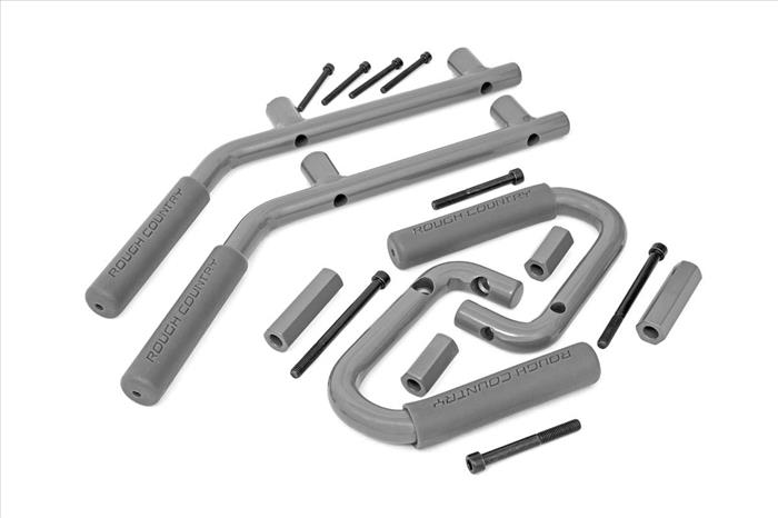 Jeep Solid Steel Grab Handle Set 07-18 Wrangler JK Gray Rough Country