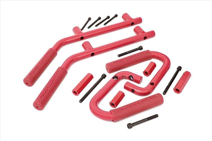 Jeep Solid Steel Grab Handle Set 07-18 Wrangler JK Red Rough Country