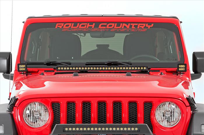 Jeep JL/Gladiator 2 Inch LED Lower Windshield Kit Black Series w/Amber DRL For 18-Pres Wrangler JL/20-Pres Gladiator Rough Country