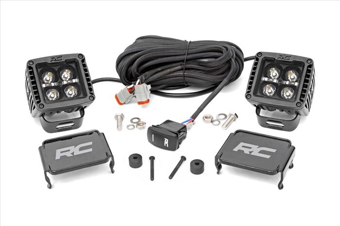 Jeep 2 Inch LED Cube Easy-Mount Kit 18-20 Wrangler JL/20 Gladiator-Black Series w/Amber DRL Rough Country