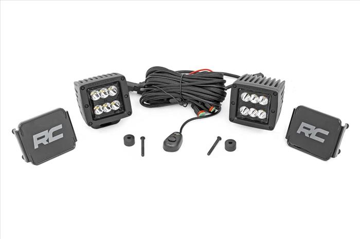 Jeep 2 Inch LED Cube Easy-Mount Kit 18-20 Wrangler JL/20 Gladiator-Black Series Rough Country