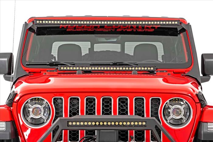LED Light Kit Windshield Mount 50 Inch Black Dual Row Jeep Gladiator JT/Wrangler JL (18-26) Rough Country