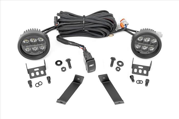LED Light Kit Ditch Mount Black Series Round 3.5 Inch Amber DRL Jeep KL (14-21) Rough Country