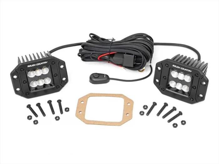 2 Inch Square Flush Mount Cree LED Lights Pair Black Series Flood Beam Rough Country