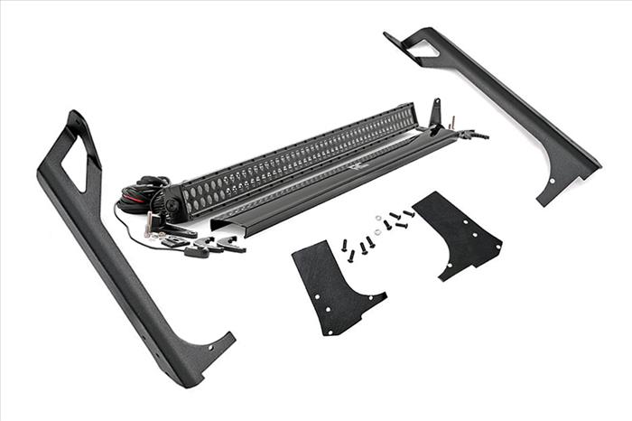 Jeep 50-Inch Straight LED Light Bar Upper Windshield Kit w/ Black Series LED 97-06 TJ Rough Country