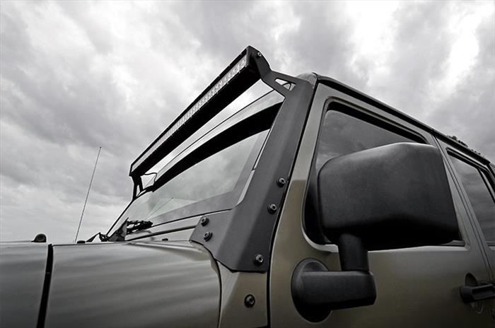 LED Light Windshield Mnt 50 Inch Black Dual Row White DRL Jeep Wrangler JK (07-18) Rough Country