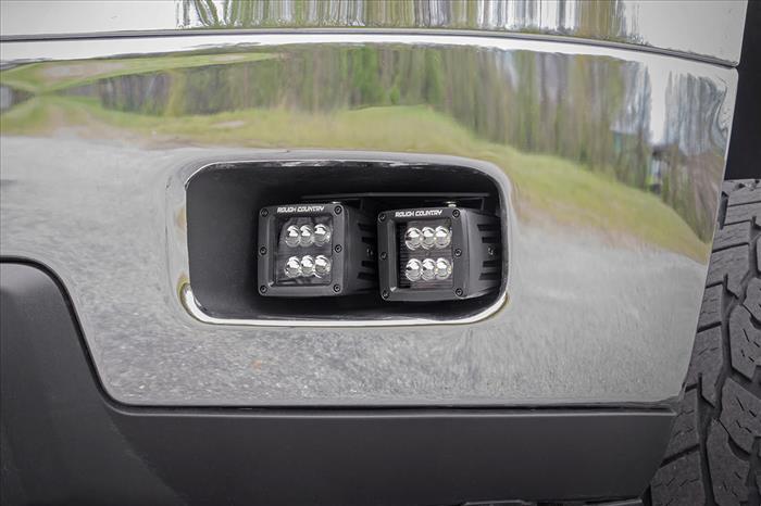 LED Light Kit Fog Mount 2 Inch Black Pair Amber DRL Chevy Silverado 2500 HD/3500 HD (11-14) Rough Country