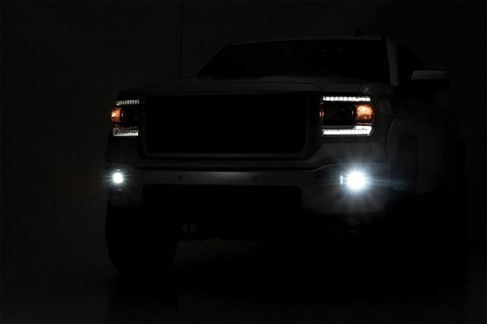 LED Light Kit Fog Mount 2 Inch Black Pair GMC Sierra 1500 2WD/4WD (14-15) Rough Country
