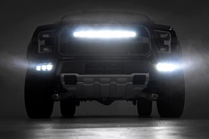 LED Light Kit Fog Mount Triple 2 Inch Black Pair Ford Raptor 4WD (17-20) Rough Country