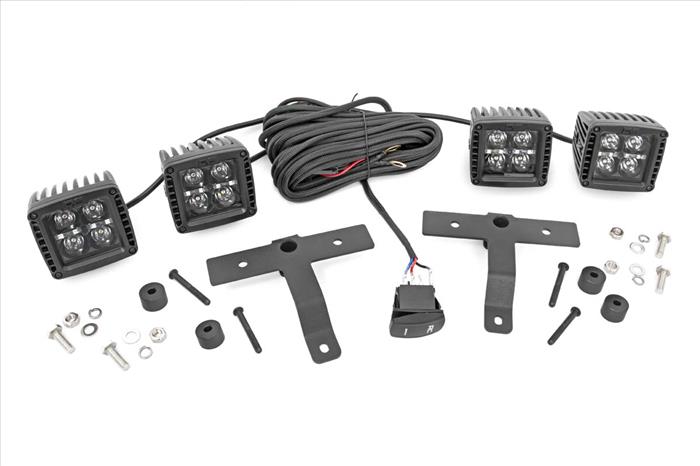 Jeep Quad LED Light Pod Kit -Black Series w/Amber DRL 18-20 JL/20 Gladiator Rough Country