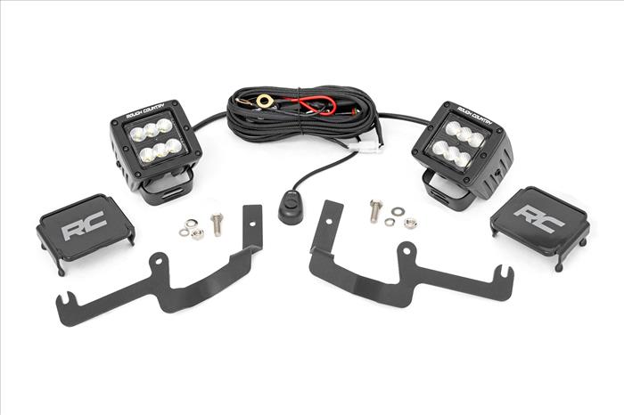 Chevy 2-inch LED Lower Windshield Ditch Kit Black Series Flood Beam For 19-20 Silverado Rough Country