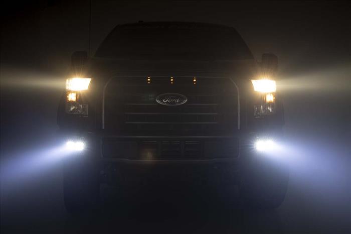 LED Light Kit Fog Mount Dual 2 Inch Black Pairs Spot/Flood Ford F-150 (15-17) Rough Country