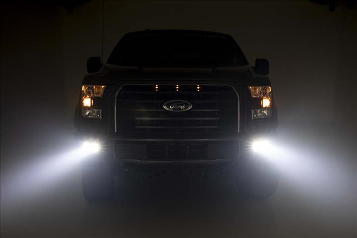 LED Light Kit Fog Mount Dual 2 Inch Black Pairs Spot/Flood Ford F-150 (15-17) Rough Country