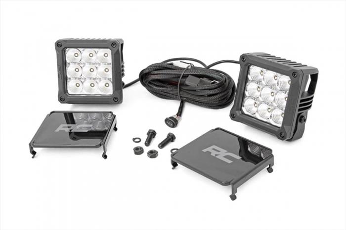 4 Inch Square Cree LED Lights Pair Chrome Series w/Cool White DRL Rough Country