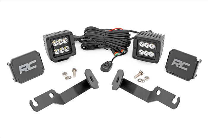 LED Light Kit Ditch Mount 2 Inch Black Pair Spot Toyota Tacoma 05-15 Rough Country
