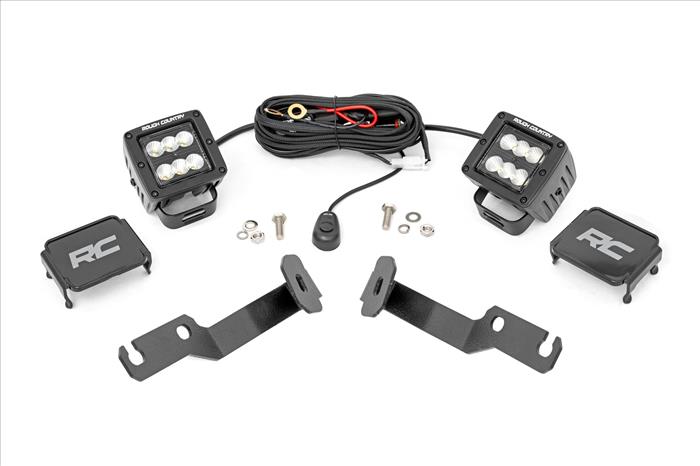 LED Light Kit Ditch Mount 2 Inch Black Pair Flood Toyota Tacoma (05-15) Rough Country