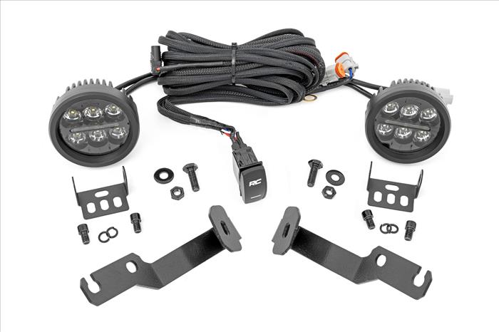 LED Light Kit Ditch Mount Black Series Round 3.5 Inch Amber DRL Toyota Tacoma (05-15) Rough Country