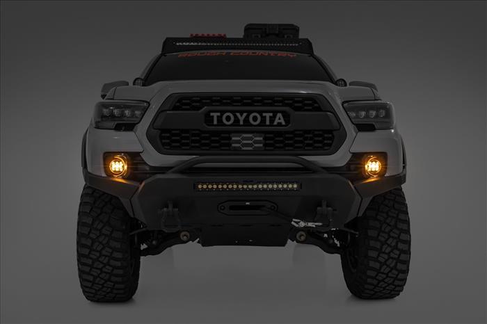 LED Fog Light Kit 3.5 Inch Round Black Series Amber DRL Toyota Tacoma (16-23) Rough Country