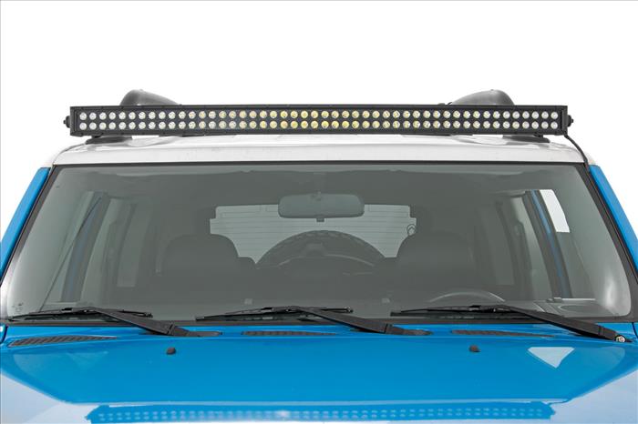 LED Light Windshield Kit 50 Inch Curved Dual Row Black Series with White DRL 07-14 Toyota FJ Cruiser Rough Country