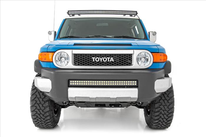 LED Light Windshield Kit 50 Inch Curved Dual Row Black Series with White DRL 07-14 Toyota FJ Cruiser Rough Country