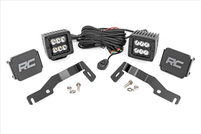 LED Light Kit Ditch Mount 2 Inch Black Pair Spot Toyota Tacoma (24-26) Rough Country