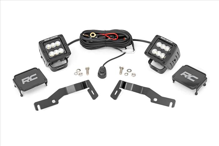 LED Light Kit Ditch Mount 2 Inch Black Pair Flood Toyota Tacoma (24-26) Rough Country