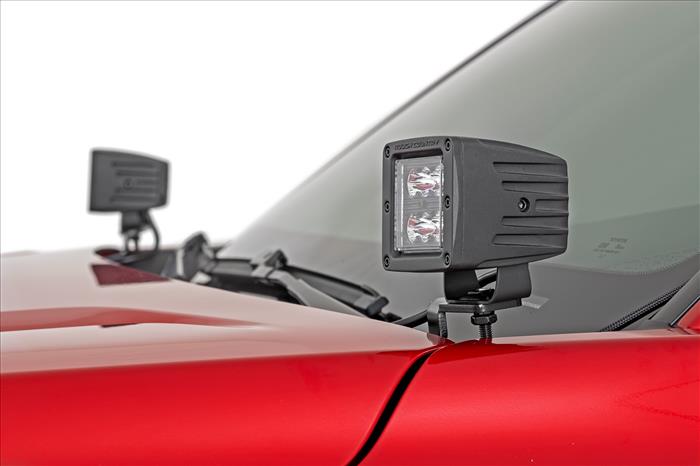 LED Light Kit Ditch Mount 2 Inch Black Pair Flood Toyota Tacoma (24-26) Rough Country