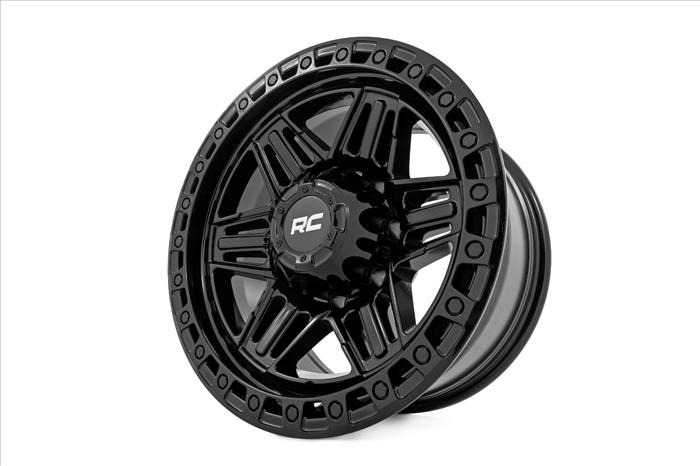 76 Series Wheel Simulated Beadlock Gloss Black 17x9 8x170 -12mm Rough Country