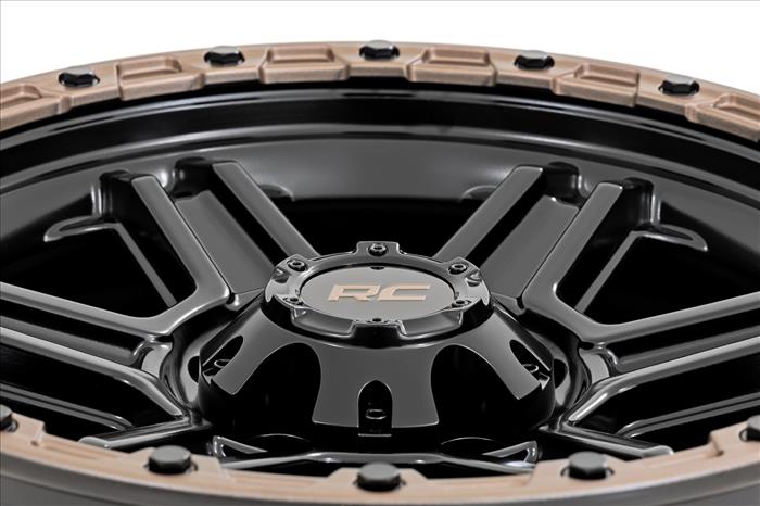 79 Series Wheel One-Piece Semi Gloss Black w/Bronze Ring 17x8.5 5x5 0mm Rough Country