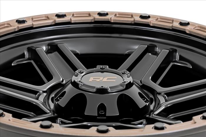 79 Series Wheel One-Piece Semi Gloss Black w/Bronze Ring 18x9 6x135 0mm Rough Country