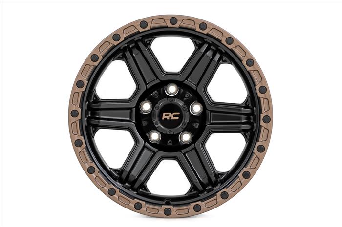 79 Series Wheel One-Piece Semi Gloss Black w/Bronze Ring 18x9 8x6.5 -12mm Rough Country