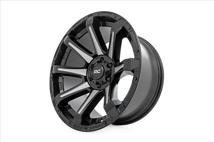 81 Series Wheel One-Piece Semi Gloss Black w/machined spokes 20x9 5x150 +18m Rough Country