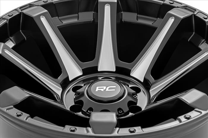 81 Series Wheel One-Piece Semi Gloss Black w/machined spokes 20x9 5x150 +18m Rough Country