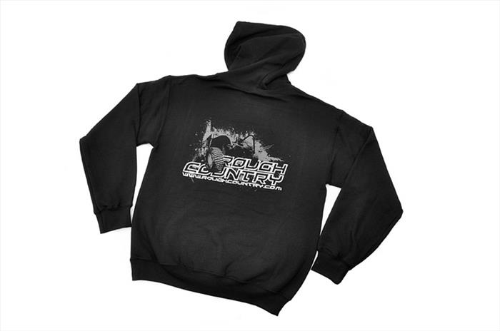 Rough Country Hoodie 100 Percent Preshrunk Cotton Front Rough Country logo Back Jeep design Size Small Color Black