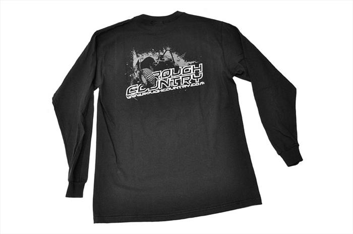 Rough Country Long Sleeve T 100 Percent Preshrunk Cotton Front Rough Country logo Back Jeep design Size Small Color Black Rough Country