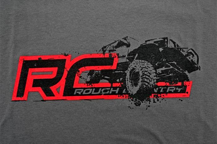 Rough Country Short Sleeve T 100 Percent Preshrunk Cotton Front RC logo w/Jeep XJ Back Blank Size Small Color Grey Rough Country