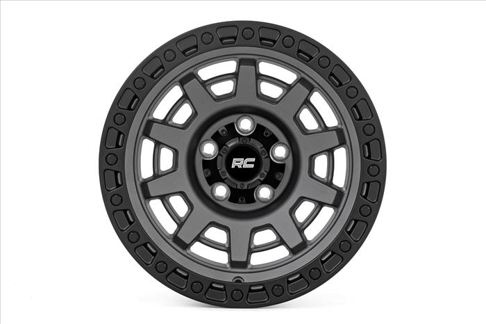 85 Series Wheel One-Piece Gunmetal Gray/Black 15x8 5x4.5 -19mm Rough Country