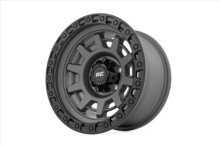 85 Series Wheel One-Piece Gunmetal Gray/Black 15x8 5x4.5 -19mm Rough Country