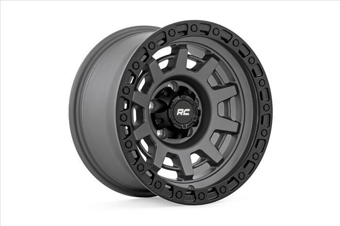 85 Series Wheel One-Piece Gunmetal Gray/Black 15x8 5x4.5 -19mm Rough Country